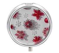Christmas Red Snowflakes Pill Box Case 3 Compartment Travel Medicine Pill Organizer 3x A Day Portable Vitamin Organizer with Mirror Small Pillbox for Purse & Pocket Cute Daily Medicine Container Metal