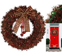 Christmas Red Tinsel Wreath with Bells- 40cm| Thick Door Hanging Decoration for Indoor Outdoor Stairs, Fireplaces| Christmas Wreaths for Front Door Large