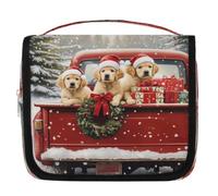 Christmas Red Truck Dog Hanging Toiletry Bag Travel Wash Bag Cosmetic Makeup Accessories Organizer Waterproof Shower Bag Beauty Pouch for Women Girls Kids Gift
