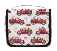Christmas Red Truck Hanging Toiletry Bag Travel Wash Bag Cosmetic Makeup Accessories Organizer Waterproof Shower Bag Beauty Pouch for Women Girls Kids Winter Fir Branch Xmas Gift