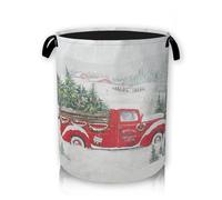 Christmas Red Truck Large Storage Basket, Snowflakes Forest Laundry Hamper/Bathroom/Home Decor/Collapsible Round Storage Bin,Boys Girls Dirty Clothes Hamper/Boxes/Toys Storage 66L