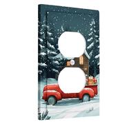 Christmas Red Truck Light Switch Cover Plate/Outlet Covers, Holiday Decor for Winter Home, Merry Gifts Theme, Standard Size Single Duplex Outlet