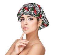 Christmas red truck tree Buffalo Plaid Satin Silk Bonnet for Sleeping Women, Double Layer Adjustable Satin Hair Bonnet Night Sleep Cap for Curly Hair