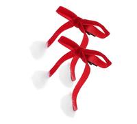 Christmas Red Velvet Bow Hair Clips for Women | Pom Pom Accents, Secure French Barrette Style, Cloth Construction, Elegant Holiday Look for New Year