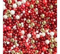 Christmas red white gold metallic sprinkles edible pearls cupcake cake toppers biscuits ball mix pearls decoration 100s 1000s valentines anniversary football team party baking RUDOLPH