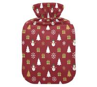 Christmas Red White Green Snowman Tree Gift Water Bottle for Hot Water with Soft Cover, 1L Hot Compresses for The Body for Sore Muscle