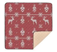 Christmas Red White Knit Reindeer Snowman Large Non-Slip Baby Play Mat for Floor Portable Baby Kick Crawling Mat for Newborns Babies Infants Toddlers, 50'' x 50''