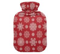 Christmas Red White Snowflakes Water Bottle for Hot Water with Soft Cover, 1L Hot Compresses for The Body for Arthritis