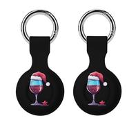 Christmas Red Wine Glass Print Protective Case Compatible for Airtag Shockproof Case Cover with Keychain 2PCS