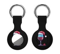 Christmas Red Wine Glass Print Protective Case Compatible for Airtag Shockproof Case Cover with Keychain 1PCS
