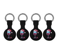 Christmas Red Wine Glass Print Protective Case Compatible for Airtag Shockproof Case Cover with Keychain 4PCS