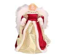 Christmas Red Wings Fabric Skirt - Stunning Angel Tree Topper with Soft White Feather Wings | 7.08" Tree Top Decorative Figurine - Elegant Faith Complement