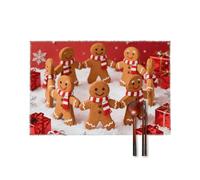 Christmas Red with Gingerbread Man Placemats Durable Practical Table Mats Canvas Paper Material Washable Heat Resistant Insulation Place Mats for Kitchen Dining Table Home Party Cafe Restaurant Decor