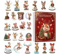 Christmas Reindeer Advent,2D Acrylic Seasonal Decoration 24 Days | Animal Ornaments 2025 Countdown Calendar,for Home Wall Window Car Rearview Mirror Adults Kids Vacation Holiday (Red)
