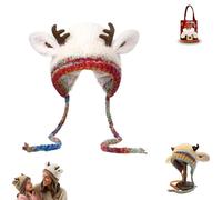 Christmas Reindeer Antler Hat, Deer Storage Hat - Festive Christmas Antler, Windproof Foldable Knitted Beanie (Beige)
