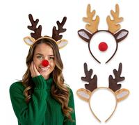 Christmas Reindeer Antlers Headband Costume Decor with Red Nose for Christmas Halloween Cosplay Party, Deer Antlers Headband Suitable Cosplay the Red Nosed Reindeer