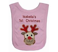 Christmas Reindeer Applique Personalise Bib. (Baby Pink)