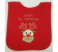 Christmas Reindeer Applique Personalise Bib. (Red)