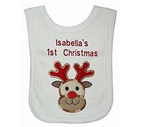 Christmas Reindeer Applique Personalise Bib. (White)