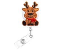 Christmas Reindeer Badge Reel,Cute Felt Badge for ID Card Badge,Embroidered Telescoping Retractable Badge Holder Alligator Clip Accessories for Nurse,Medical Worker,Nursing Student,Teacher
