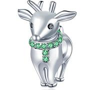 Christmas Reindeer Charms fit Pandora Celebration Xmas Bracelet, 925 Sterling Silver Happy Elk Deer Charms with Green CZ Scarf, Animal Beads Gift for Lover/Best Friends/Mum
