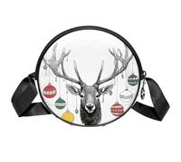 Christmas Reindeer Circle Crossbody Bag for Women Circle Purse with Zipper Adjustable Knot Shoulder Straps