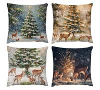 Christmas reindeer Cushion Covers 60x60cm, Outdoor Waterproof Cushion Cover Set of 4, Soft Throw Pillow 24x24 in, for Patio Garden Porch Bench Sofa Indoor Living Room Bed Chair Home Decor Gift B412
