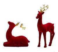 Christmas Reindeer Decoration Set, Flocked Resin Deer Ornament for Holiday Home and Desktop Decor, Red and Green Festive Tabletop Display