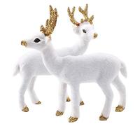 Christmas Reindeer Figures 2 Pcs White Reindeer Art Animal Ornament Miniature Forest Animals Figures Simulation Standing Deer Elk Decoration for Christmas Decorations Party Favors Supplies