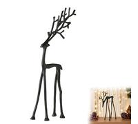 Christmas Reindeer Figurines, Black Iron Reindeer Christmas Decor, European-Style Imitation Metal Deer Statue, Table Centerpieces Ideal for Mantel Living Room Bedroom Office 27cm