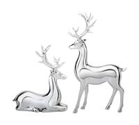 Christmas Reindeer Figurines Decor, Silver Deer Ornaments, Geometric Reindeer Figurines Set, Christmas Table Ornaments for Home Indoor Decoration, Festive Xmas Decor (Deer-03)