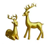 Christmas Reindeer Figurines, Golden Reindeer Figurines Set, 2PCS Resin Deer Statues for Christmas Decorations, Elegant Sitting and Standing Sculptures for Home Tabletop Decor