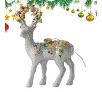 Christmas Reindeer Figurines Indoor - Glitter Flocked Christmas Decoration,Desktop Holiday Sculpture | for Collectors Craft Lovers Photography Winter Display Home Office Bedroom Living Room Window Sil