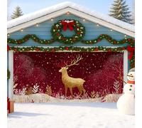 Christmas Reindeer Garage Door Cover, Gold Glitter Deer Winter Wonderland Decor, Holiday Indoor and Outdoor Festive Background 157x71 Inch