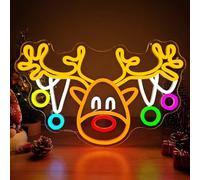 Christmas Reindeer Neon Sign Dimmable Elk Neon Light Sign for Wall Decor Christmas Neon Window Lights, Deer Neon Sign for Bedroom Living Room LED Reindeer Christ-mas Party Decoration