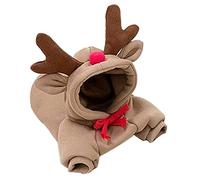 Christmas Reindeer Pet Costume, Hooded Dog Cat Sweater with Antlers & Red Nose, Soft Blended Fabric Christmas Outfit, 6 Sizes for Small Medium Pets