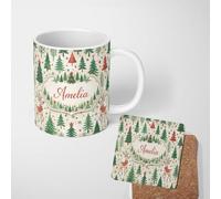 Christmas Reindeer Pine Ceramic Mug Large Handle Personalised Custom Name