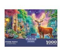 Christmas Reindeer Recycled Cardboard 1000 Pieces Jigsaws Deer Forest Puzzles for Kids with Attention-Deficit Issues Decoration 38x26cm/1000pcs