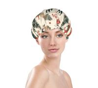Christmas Reindeer Shower Cap for Women Reusable Bath Cap Upgrade Double Layers Bathing Hat Waterproof Elastic Bath Hair Caps for Women Ladies Spa Salon Hair Bath Hat