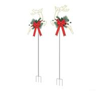 Christmas Reindeer Stake Lights 34in Golden LED Pathway Decoration with Bow and Berries for Garden Lawn Patio Outdoor Festive Display Metal Pole