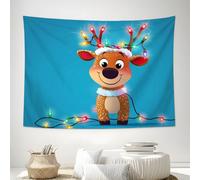 Christmas Reindeer Tapestry 100Lx75W Wall Hanging Blanket, Cartoon Christmas Tapestries, Xmas Party Decorations Walls Art for Living Room Bedroom Dorm Home, Blue