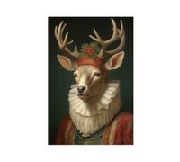 Christmas Reindeer Vintage Portrait, Renaissance Animal Painting, Festive Wall Art, Animal Head Human Body-1