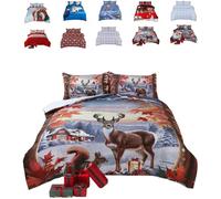 Christmas Reindeer| X-MAS Celebrations King Size Bed DUVET SET - 3D Print - Premium Quality Polycotton Reversible XMAS Bedding Lining Set + Two Pillow Cases (Reindeer, King Size)
