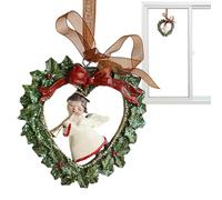 Christmas Resin Painted Pendant, Resin Vintage Decorative Wreath Ornament, 1 Piece, Retro Decor Festive Pendant, Classic Holiday Hanging Accent, Easy Loop Attachment, For Party Interior Home Festival