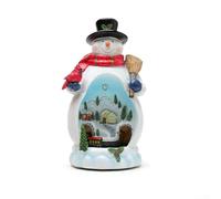 Christmas Resin Santa Snowmen Ornament With Moving Train, Lights And Music, Holiday Village House Decoration, Festive Collectible Snow Globe(Snowman)