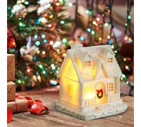 Christmas Resin White Luminous Snow Small Desktop Micro Small Ornaments Christmas Cottage (C 6 x 4.2 x 4.7 cm) Winter