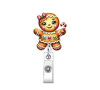 Christmas Retractable Badge Reel Cute Gingerbread Doll Badge Clip with Bow Cane Design Xmas Badge Holder with Retractable Clip Cute Funny ID Card Holder for Nurse Doctor Medical Worker & Teacher
