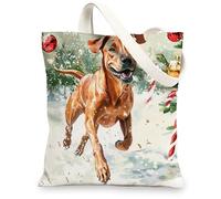 Christmas Rhodesian Ridgeback Canvas Tote Bag for Shopping 13 * 15, Cute Funny Xmas Reusable Grocery Bag for Women, Dog Travel Painting Gift Decoration