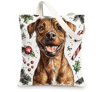 Christmas Rhodesian Ridgeback Canvas Tote Bag for Shopping 13 * 15, Cute Xmas Cartoon Reusable Grocery Shoulder Cloth Bag for Women, Dog Painting Gift Decoration