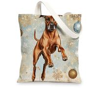Christmas Rhodesian Ridgeback Canvas Tote Bag for Shopping 13 * 15, Luxury Snowflakes Reusable Grocery Shoulder Cloth Bag for Women, Dog Painting Gift Decoration